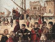 CARPACCIO, Vittore Arrival of the English Ambassadors (detail) fg oil painting